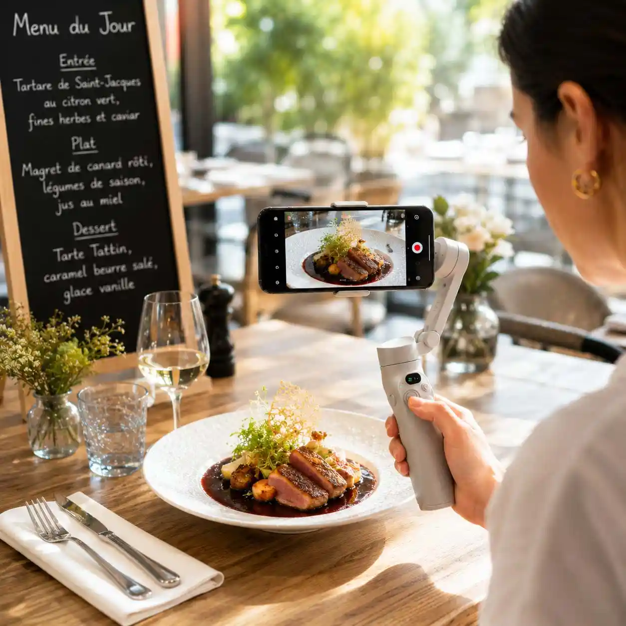 Création de contenu photo et vidéo pour réseaux sociaux dans un restaurant français